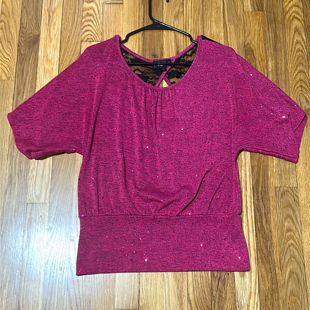 Magenta sparkle shirt with lace back detail